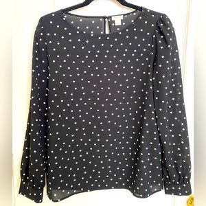 J. Crew blouse, Size Small, black and white polka dot